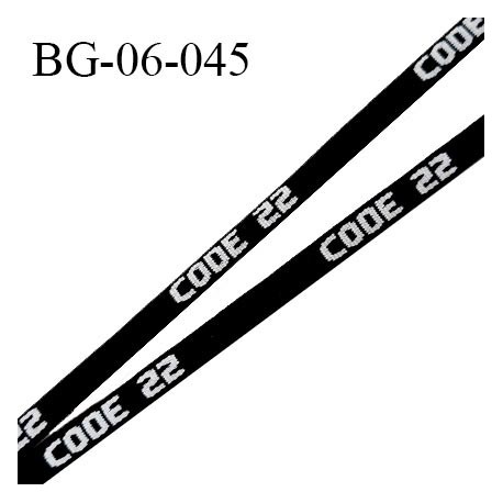 Galon lacet cordon 5.5 mm légèrement bombé couleur noir inscription "code 22" recto verso largeur 5.5 mm prix au mètre