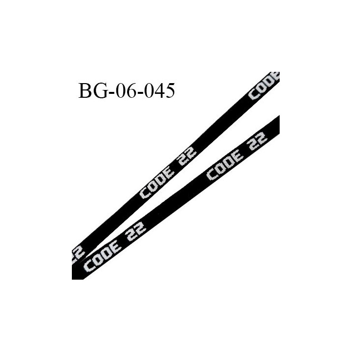 Galon lacet cordon 5.5 mm légèrement bombé couleur noir inscription "code 22" recto verso largeur 5.5 mm prix au mètre