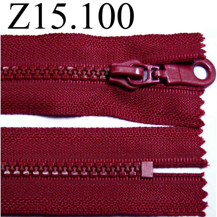 fermeture éclair longueur 15 cm couleur rouge bordeau  non séparable zip nylon largeur 3.3 cm largeur du zip 5 mm