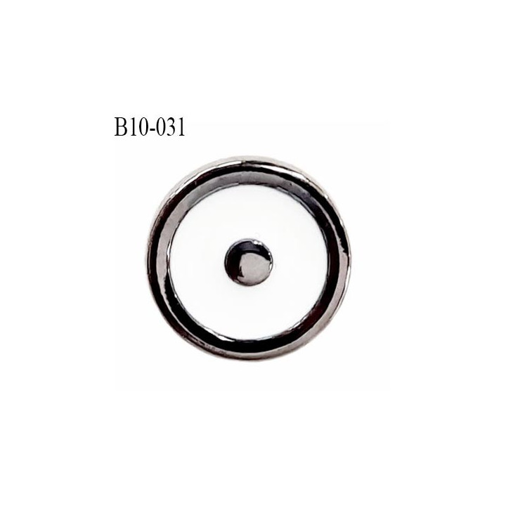 Bouton 10 mm en pvc couleur acier et blanc brillant accroche au dos avec un anneau diamètre 10 millimètres