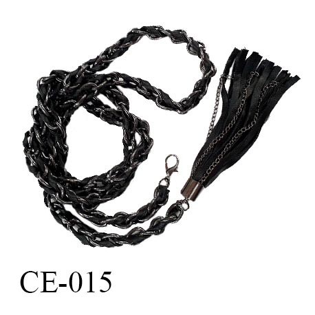 Ceinture 115 cm chaîne et lien imitation cuir couleur noir longueur 115 cm largeur 10 mm prix à l'unité