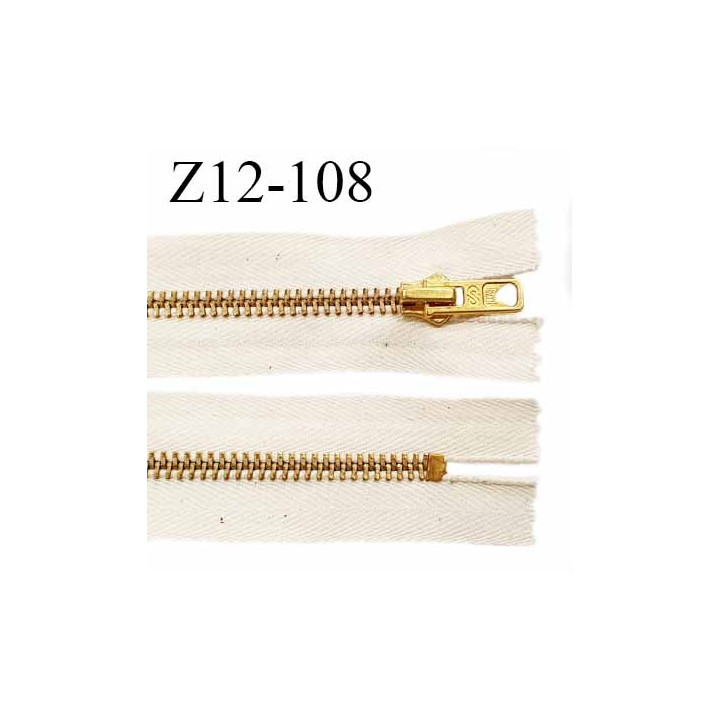 Fermeture zip 12 cm couleur beige chiné longueur 12 cm largeur 3.4 cm non séparable glissière métal couleur doré prix à l'unité