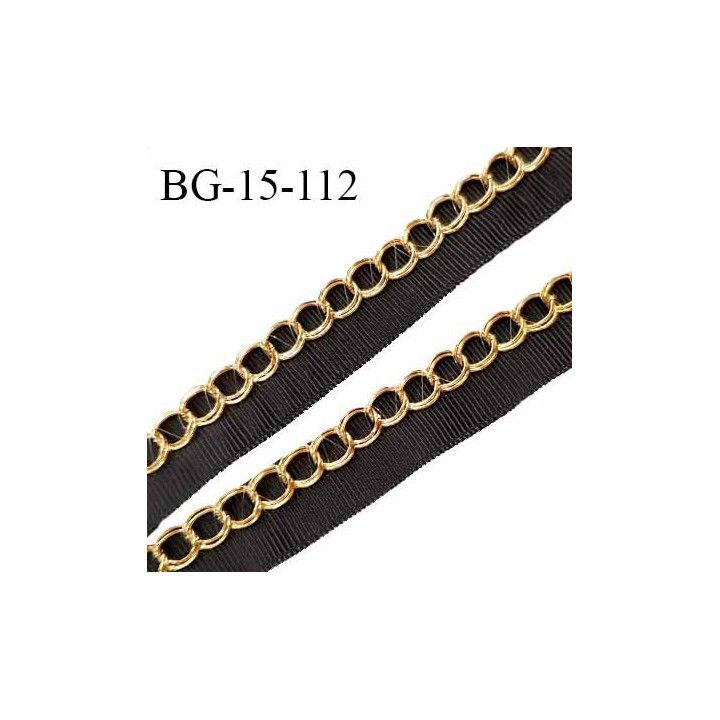 Galon ruban 15 mm gros grain couleur noir brillant avec chaînette couleur or largeur 15 mm prix au mètre