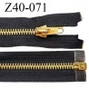 Fermeture 40 cm couleur noir séparable zip glissière en métal couleur doré prix à l'unité