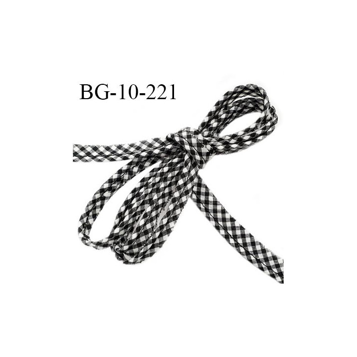 Passepoil 10 mm vichy couleur noir et blanc largeur 10 mm avec cordon intérieur 2 mm prix au mètre