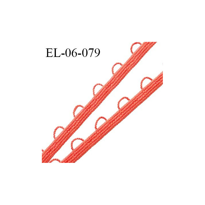 Elastique boutonnière picot 6 mm spécial lingerie haut de gamme couleur corail fabriqué en France largeur 6 mm prix au mètre