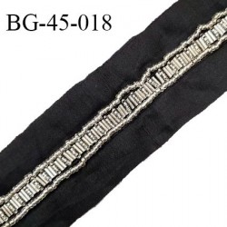 Galon ruban 45 mm perles couleur argent sur tissu noir largeur 45 mm prix au mètre
