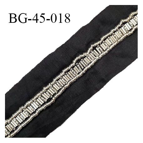 Galon ruban 45 mm perles couleur argent sur tissu noir largeur 45 mm prix au mètre