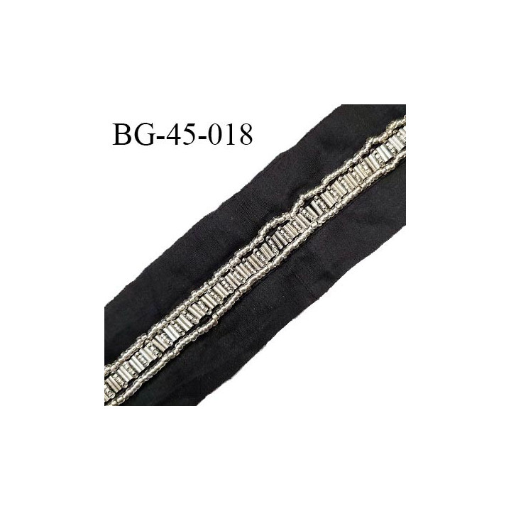 Galon ruban 45 mm perles couleur argent sur tissu noir largeur 45 mm prix au mètre