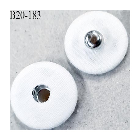 Bouton pression 19 mm métal et recouvert de tissus polycoton couleur blanc diamètre 19 mm ensemble de 2 pièces par bouton