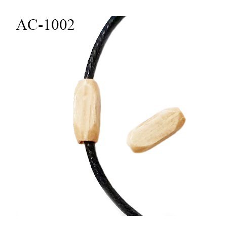 Perle en bois naturel vernis longueur 12 mm largeur 5 mm pour cordon de 2 mm de diamètre vendu à l'unité