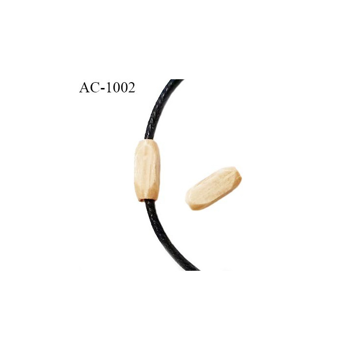 Perle en bois naturel vernis longueur 12 mm largeur 5 mm pour cordon de 2 mm de diamètre vendu à l'unité