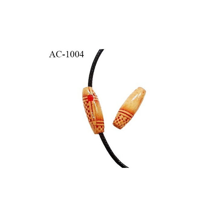 Perle en bois naturel vernis longueur 23 mm largeur 7 mm pour cordon de 2 mm de diamètre vendu à l'unité