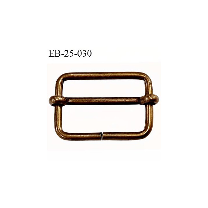 Boucle rectangle 25 mm coulissant métal couleur laiton clair largeur extérieur 3 cm largeur intérieur 2.5 cm hauteur 2.1 cm