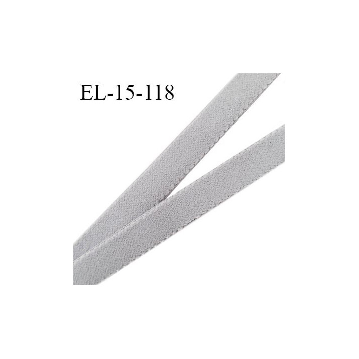 Elastique lingerie 15 mm haut de gamme couleur gris une face style velours très doux au toucher fabriqué en France prix au mètre