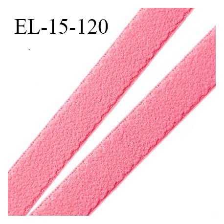 Elastique lingerie 15 mm haut de gamme couleur rose corail une face style velours fabriqué en France prix au mètre