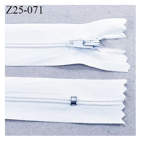 Fermeture 25 cm zip à glissière couleur blanc non séparable longueur 25 cm largeur 2.5 cm glissière nylon largeur 4 mm