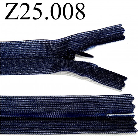 fermeture éclair invisible longueur 25 cm couleur bleu non séparable zip nylon largeur 2,3 cm