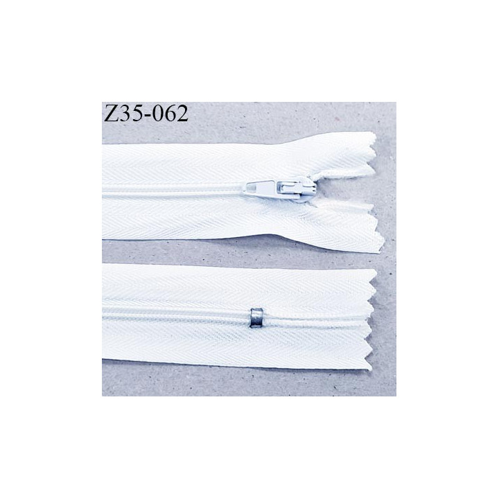 Fermeture 35 cm zip à glissière couleur blanc non séparable longueur 35 cm largeur 2.5 cm  glissière nylon largeur 4 mm