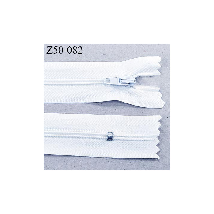 Fermeture 50 cm zip à glissière couleur blanc non séparable longueur 50 cm largeur 2.5 cm  glissière nylon largeur 4 mm