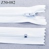 Fermeture 50 cm zip à glissière couleur blanc non séparable longueur 50 cm largeur 2.5 cm glissière nylon largeur 4 mm