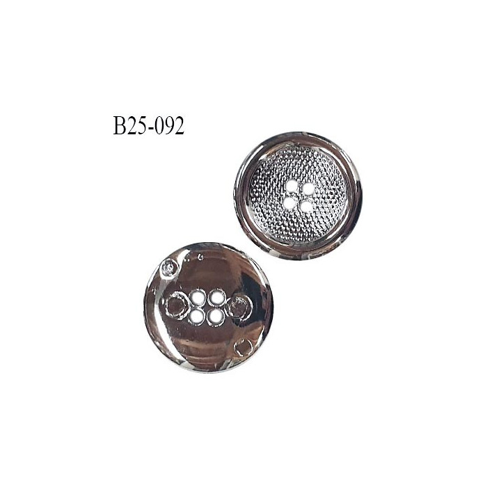 Bouton 25 mm en pvc 4 trous couleur chrome diamètre 25 mm épaisseur 5.5 mm prix à l'unité