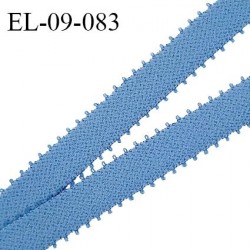 Elastique picots 9 mm couleur bleu un côté brillant et un côté doux haut de gamme prix au mètre