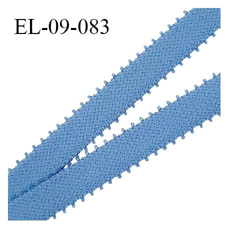 Elastique picots 9 mm couleur bleu un côté brillant et un côté doux haut de gamme prix au mètre