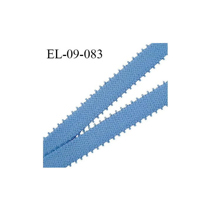 Elastique picots 9 mm couleur bleu un côté brillant et un côté doux haut de gamme prix au mètre