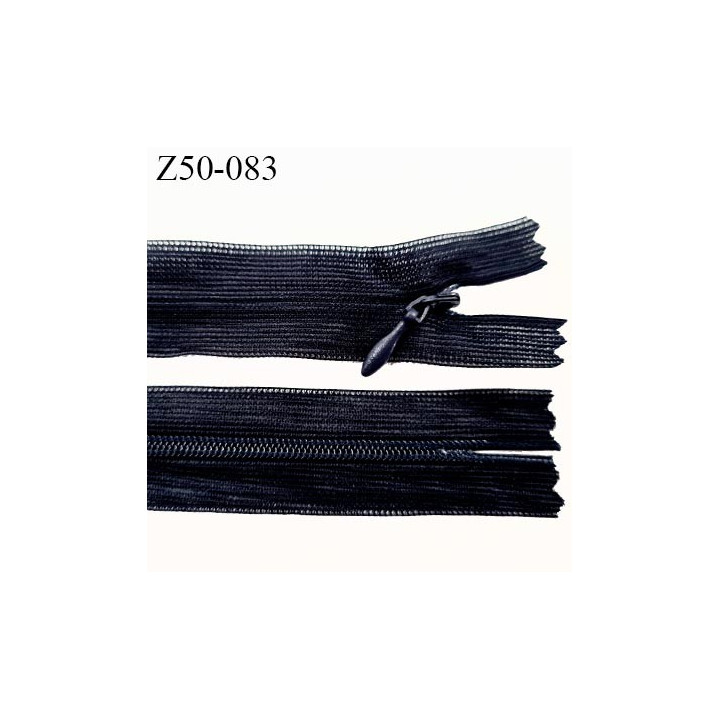 Fermeture zip à glissière invisible longueur 50 cm couleur bleu foncé non séparable largeur 2 cm glissière nylon largeur 4 mm