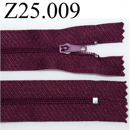 fermeture éclair longueur 25 cm couleur prune non séparable zip nylon largeur 2,5 cm