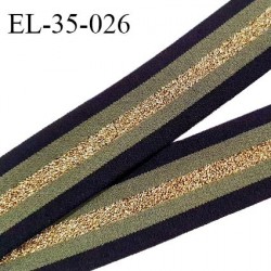 Elastique 35 mm spécial lingerie sport et caleçon couleur noir kaki et or haut de gamme fabriqué en France prix au mètre