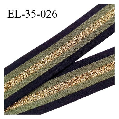 Elastique 35 mm spécial lingerie sport et caleçon couleur noir kaki et or haut de gamme fabriqué en France prix au mètre