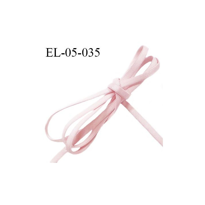 Elastique 5 mm lingerie haut de gamme fabriqué en France couleur rose pâle satiné largeur 5 mm légèrement bombé prix au mètre
