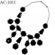 Collier perles couleur noir sur chaîne couleur chrome longueur totale du tour de cou 56 cm prix au mètre