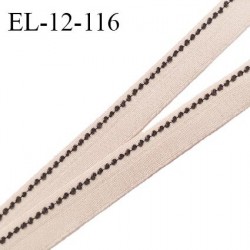 Elastique pré plié 12 mm lingerie haut de gamme couleur dune avec surpiqure noire fabriqué en France prix au mètre