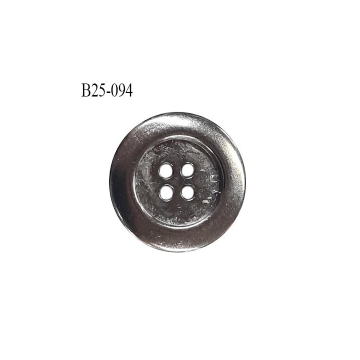 Bouton 25 mm en métal couleur chrome 4 trous diamètre 25 mm épaisseur 5 mm prix à l'unité