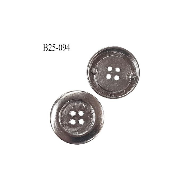 Bouton 25 mm en métal couleur chrome 4 trous diamètre 25 mm épaisseur 5 mm prix à l'unité