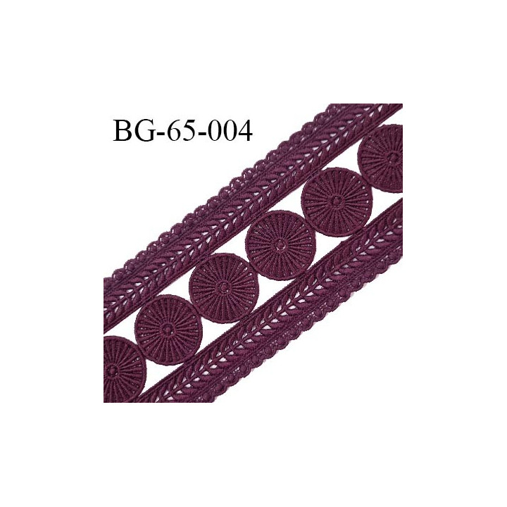 Galon ruban passementerie largeur 65 mm couleur bordeaux coton et synthétique prix au mètre