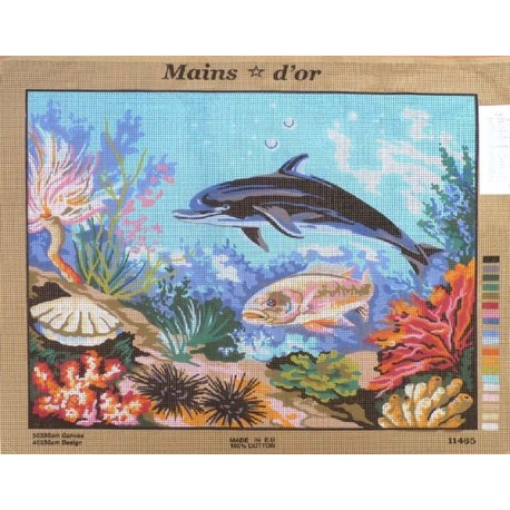 Canevas à broder 50 x 60 cm marque MAINS D'OR thème "le dauphin"