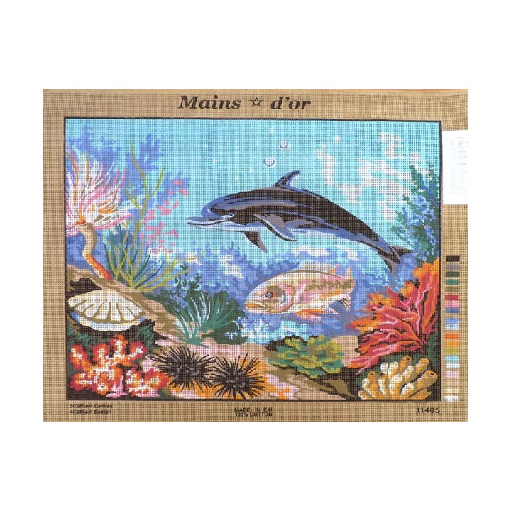 Canevas à broder 50 x 60 cm marque MAINS D'OR thème "le dauphin"
