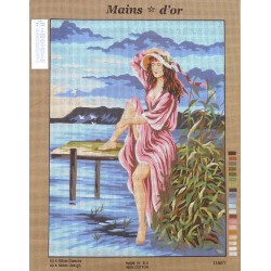 Canevas à broder 50 x 60 cm marque MAINS D'OR thème "femme les pieds dans l'eau"