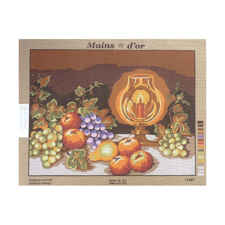 Canevas à broder 50 x 60 cm marque MAINS D'OR thème "nature morte à la lampe"