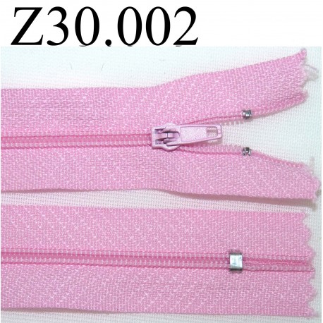 fermeture éclair longueur 30 cm couleur rose non séparable zip nylon largeur 2,5 cm