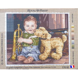 Canevas à broder 45 x 65 cm marque ROYAL PARIS thème LE PETIT TROMPETISTE d'après Kim ANDERSON fabrication française