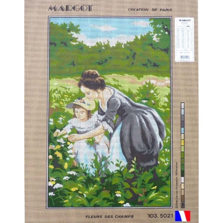 Canevas à broder 45 x 65 cm marque MARGOT thème FLEURS DES CHAMPS fabrication française