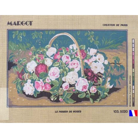 Canevas à broder 45 x 65 cm marque MARGOT thème LE PANIER DE ROSES fabrication française