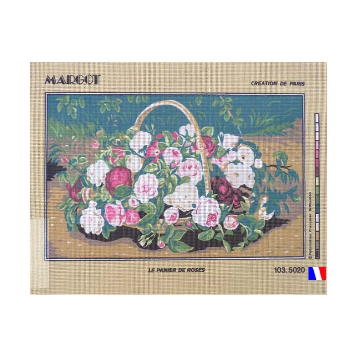 Canevas à broder 45 x 65 cm marque MARGOT thème LE PANIER DE ROSES fabrication française