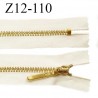 Fermeture zip 12 cm couleur beige longueur 12 cm largeur 2.8 cm non séparable glissière métal couleur doré prix à l'unité