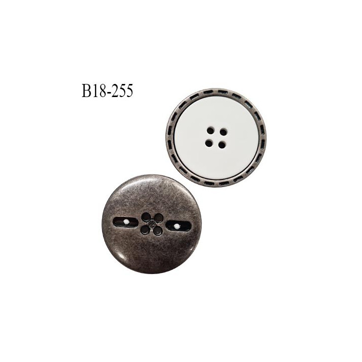 Bouton 18 mm en pvc couleur chrome vieilli et blanc 4 trous diamètre 18 mm épaisseur 4 mm prix à l'unité